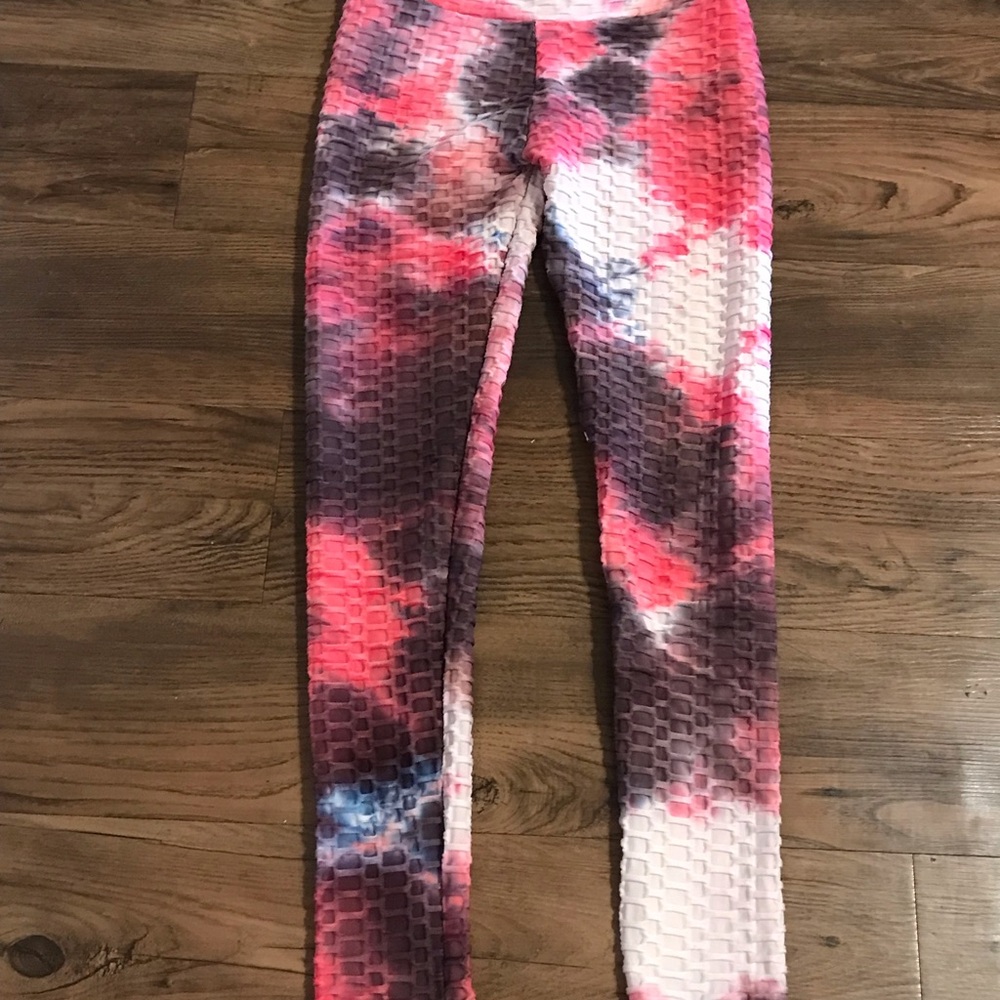 Leggings soft Tie-Dye Textured Leggings Pink & Black size Large tye dye spandex - Picture 4 of 10